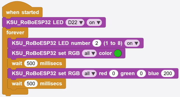สคริปต์เปิด LED แล้วสลับสี RGB เขียวกับน้ำเงินใน forever