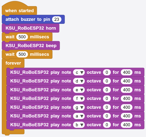 สคริปต์ attach buzzer, horn, beep แล้ว forever เล่นโน้ต c ถึง b