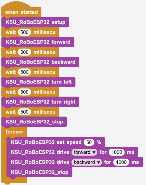 สคริปต์ setup แล้วสั่งเดินหน้า ถอยหลัง เลี้ยวซ้ายขวา ตามด้วย forever ที่ใช้ drive
